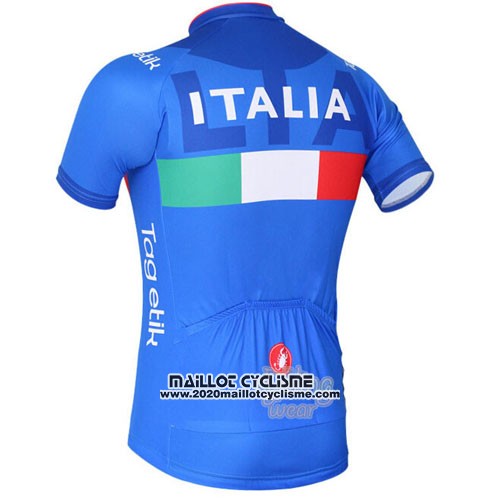 2016 Maillot Ciclismo Italie Blanc et Bleu Manches Courtes et Cuissard